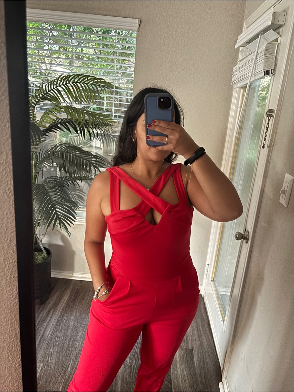 Source Unknown Red Cross-Strap Jumpsuit
